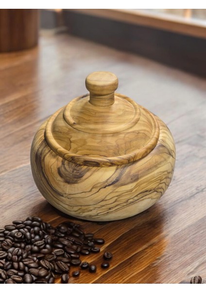 Zeytin Ağacı Tek Parça El Yapımı Doğal Ahşap Kapaklı Yuvarlak Kase Şekerlik 14 cm indirimleri