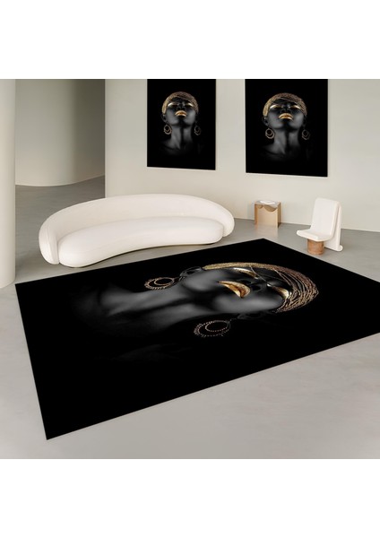Premium Kalite Kaymaz Taban Silinebilir Salon Mutfak Koridor Halısı Siyah G105