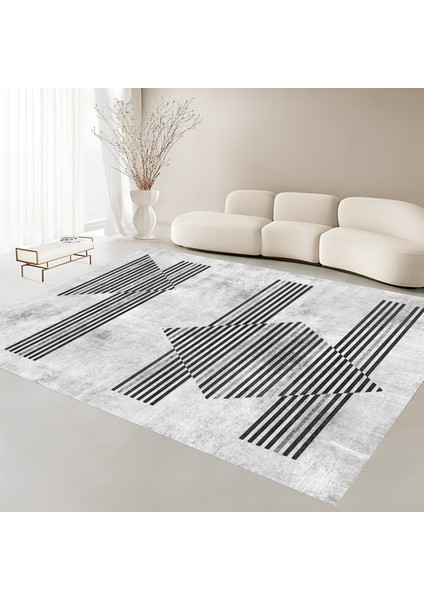 Premium Kalite Kaymaz Taban Silinebilir Salon Mutfak Koridor Halısı Gri G329