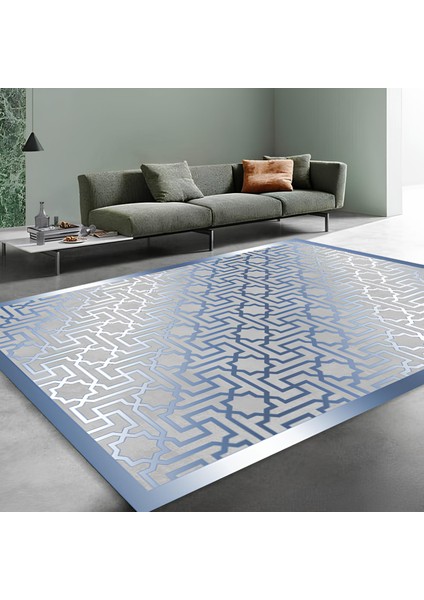 Premium Kalite Kaymaz Taban Silinebilir Salon Mutfak Koridor Halısı Mavi G412