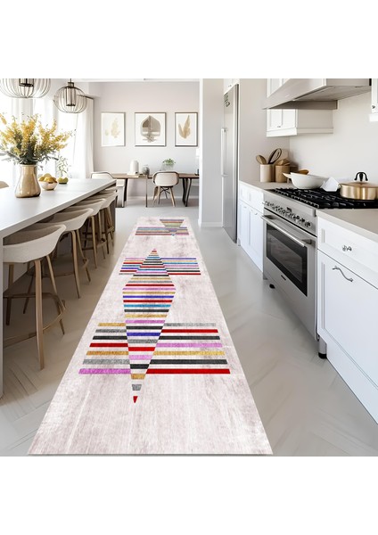 Premium Kalite Kaymaz Taban Silinebilir Salon Mutfak Koridor Halısı Pembe G329 modelleri