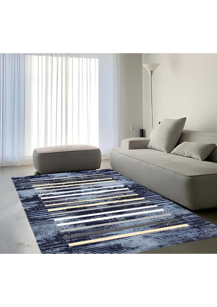 Premium Kalite Kaymaz Taban Silinebilir Salon Mutfak Koridor Halısı Lacivert G378
