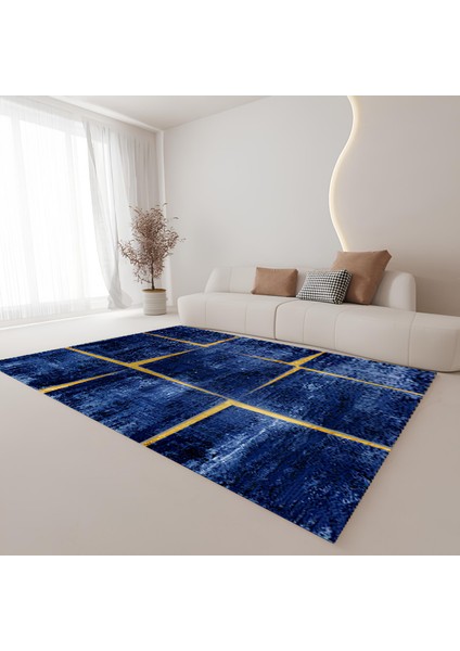 Premium Kalite Kaymaz Taban Silinebilir Salon Mutfak Koridor Halısı Lacivert G535