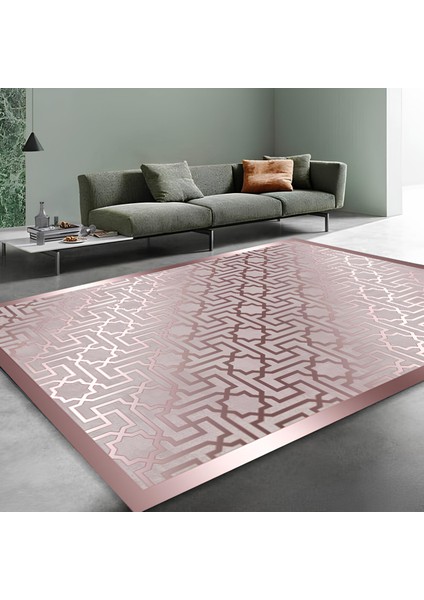 Premium Kalite Kaymaz Taban Silinebilir Salon Mutfak Koridor Halısı Pembe G412