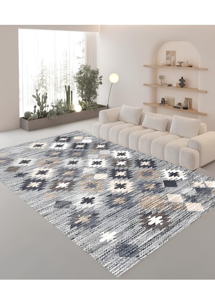 Premium Kalite Kaymaz Taban Silinebilir Salon Mutfak Koridor Halısı Gri G249