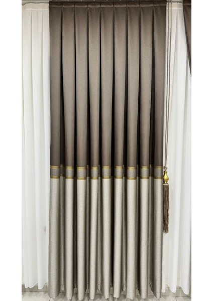 Pano Fon Perde Şeritli Cappuccino Gri (Tek Kanat)