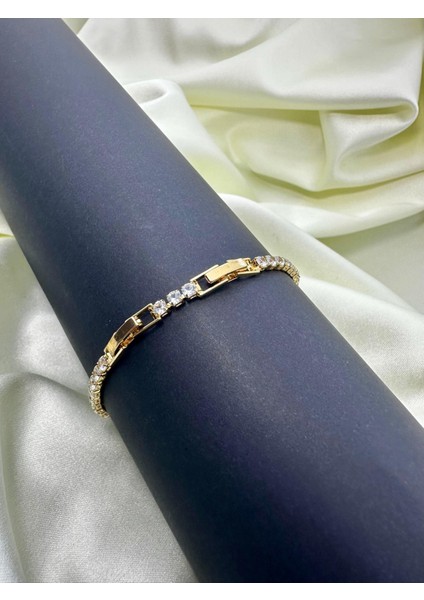 Su Yolu Model Zirkon Taşlı Çelik Bileklik Altın