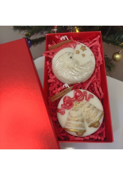 Organik Noel Baba ve Desenli Çan Temalı Ikili Kokulu Soya Mum Seti