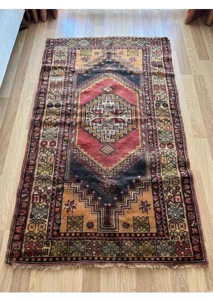 118 x 200 cm El Dokuma Vintage Halı, Benzersiz Desenli Yün Halı, Canlı Renkler, Antika Halı