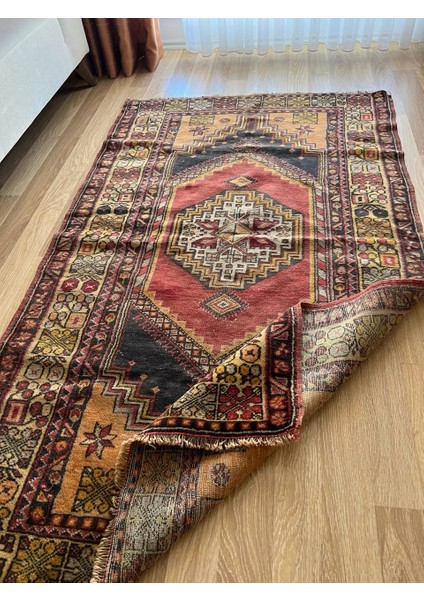 118 x 200 cm El Dokuma Vintage Halı, Benzersiz Desenli Yün Halı, Canlı Renkler, Antika Halı