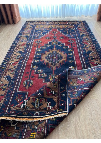 110X217CM Mavi Kırmızı Vintage El Dokuma Halı, Ev ve Ofis Için Harika Kondisyonlu Nostaljik Halı fiyatları