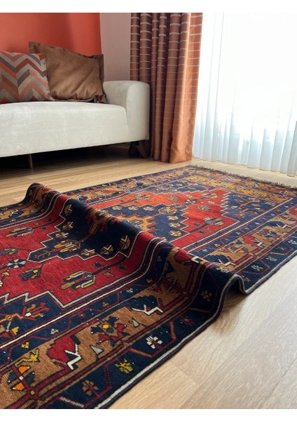 110X217CM Mavi Kırmızı Vintage El Dokuma Halı, Ev ve Ofis Için Harika Kondisyonlu Nostaljik Halı fırsatları
