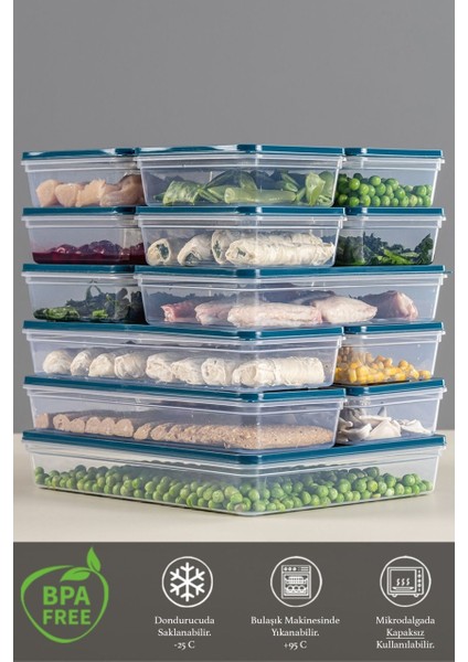 15'li Buzdolabı Organizer Mikrodalga ve Difrize Uygun Saklama Kabı 1X2400ML-4X1170-2X1200ML-8X600ML