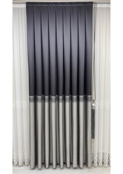 Pano Fon Perde Şeritli Antrasit Gri (Tek Kanat)