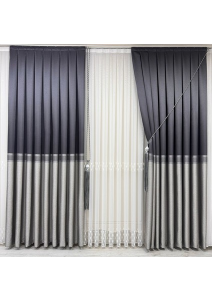 Pano Fon Perde Şeritli Antrasit Gri (Tek Kanat) fırsatları