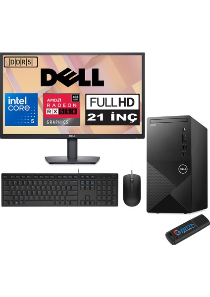 Vostro 3030 mt Intel Core I5 12400 32GB Ddr5 512GB SSD 21.5" Fhd Ubuntu Amd RX550-4GB Masaüstü Bilgisayar 21N3030I5RX550U17 + Zetta USB Bellek