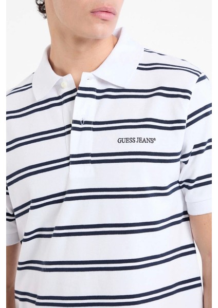 Erkek Polo Yaka Beyaz Siyah Çizgili T-Shirt fırsatları