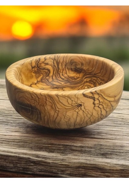 Zeytin Ağacı El Yapımı Doğal Ahşap Tek Parça Yuvarlak Kase Tabak Çerezlik 14 cm