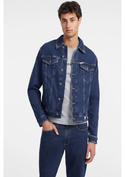 Guess Slim Fit Denim Klasik Erkek Ceket Trucker Jacket Stili fiyatları