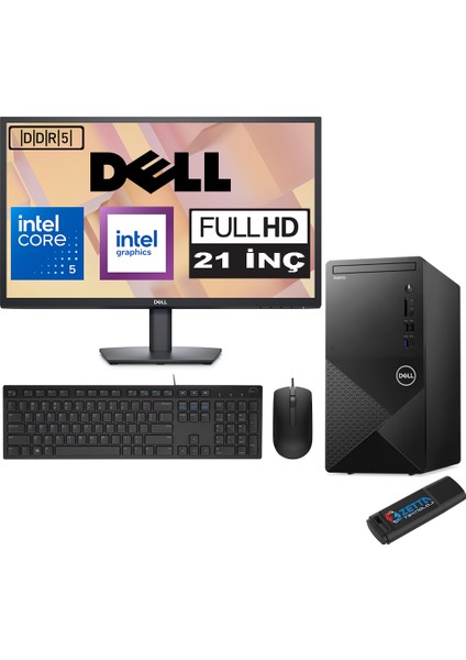 Vostro 3030 mt Intel Core I5 12400 48GB Ddr5 4tb SSD 21.5" Fhd Ubuntu Intel® UHD Graphics 730 Masaüstü Bilgisayar 21N3030I5EMEAU25 + Zetta USB Bellek