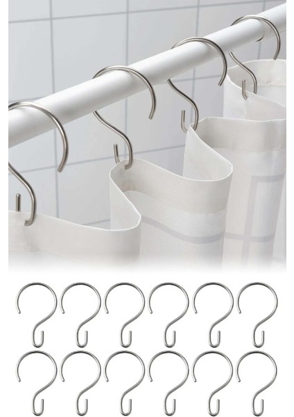 Banyo Duş Perdesi Halkası Paslanmaz Çelik 12 Adetli Set LC024