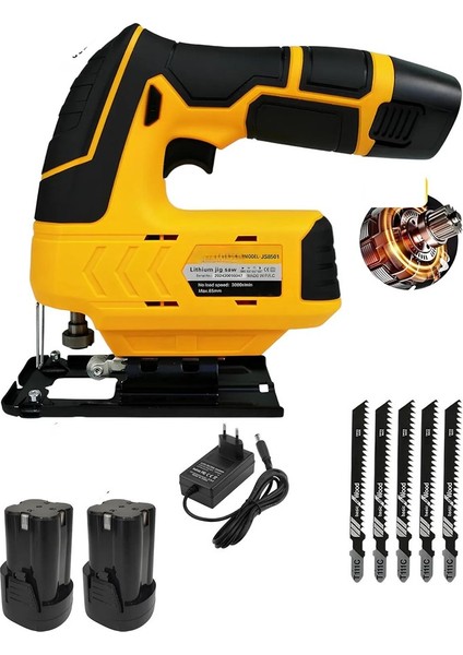 8 Serisi Çift Akülü Şarjlı Dekupaj Testere Bakır Sargılı Bıçak Hediyeli Sarı