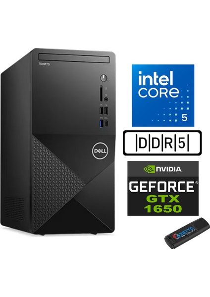 Vostro 3030 mt Intel Core I5 12400 16GB Ddr5 2tb SSD Windows 11 Home Nvidia Nvidia GTX1650-4GB Masaüstü Bilgisayar N3030I5GTX1650H09 + Zetta USB Bellek
