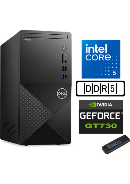 Vostro 3030 mt Intel Core I5 12400 48GB Ddr5 1tb SSD Ubuntu Nvidia GT730-4GB Masaüstü Bilgisayar N3030I5GT730U23 + Zetta USB Bellek