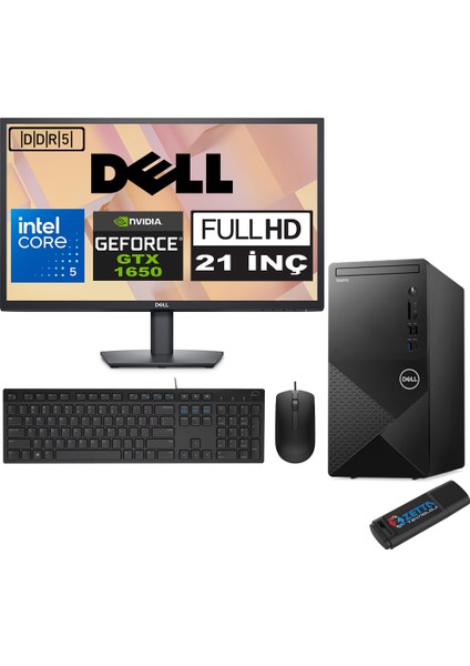 Vostro 3030 mt Intel Core I5 12400 64GB Ddr5 2tb SSD 21.5" Fhd Windows 11 Pro Nvidia Nvidia GTX1650-4GB Masaüstü Bilgisayar 21N3030I5GTX1650P29 + Zetta USB Bellek