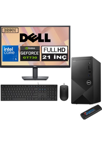 Vostro 3030 mt Intel Core I5 12400 48GB Ddr5 512GB SSD 21.5" Fhd Ubuntu Nvidia GT730-4GB Masaüstü Bilgisayar 21N3030I5GT730U22 + Zetta USB Bellek