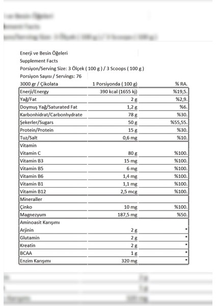 Mass Gainer 2000G Enfes Çikolata AROMASI/CREATINE120G Hediye Shaker