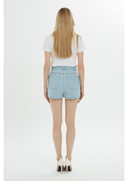 Çift Renkli Mavi Mini Jean Şort