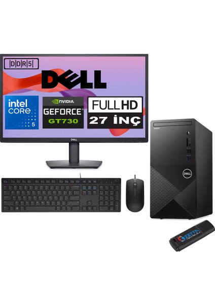 Vostro 3030 mt Intel Core I5 12400 32GB Ddr5 1tb SSD 27" Fhd Ubuntu Nvidia GT730-4GB Masaüstü Bilgisayar 27N3030I5GT730U18 + Zetta USB Bellek