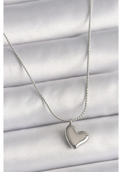 316L Çelik Gümüş Renk Zincir Kalp Figür Kadın Kolye - TJ-BKO9783
