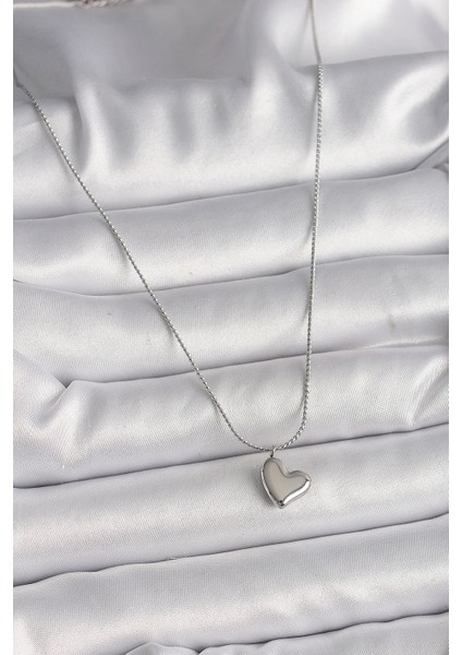 316L Çelik Gümüş Renk Zincir Kalp Figür Kadın Kolye - TJ-BKO9783 fiyatları