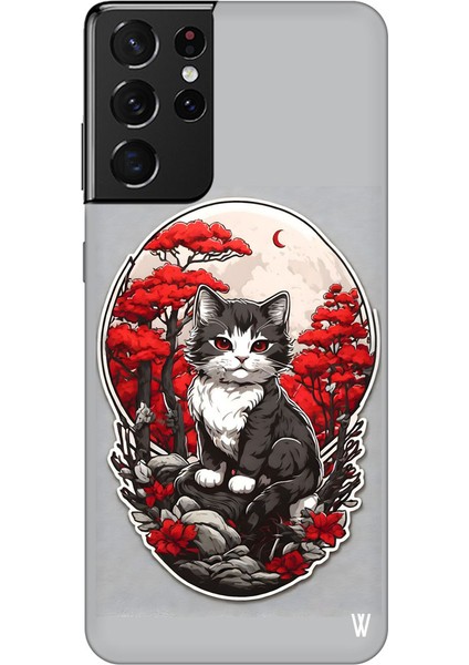 Samsung Galaxy A31 Silikon Kılıf Gri Kedi