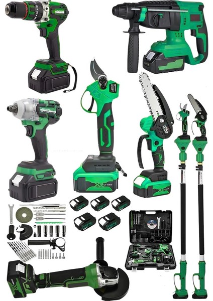 6'set 5 Akülü-Teleskopik-Budama Makası-Yağlamalı Testere-Hilti-Taşlama Spral-13M Matkap-Somun