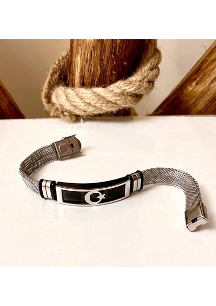 Ay Yıldız Türk Bayrağı Figürlü Çelik Kolye&Bileklik Set modelleri