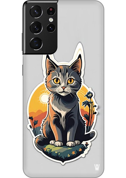 Samsung Galaxy A22 Silikon Kılıf Gri Tablo Kedi