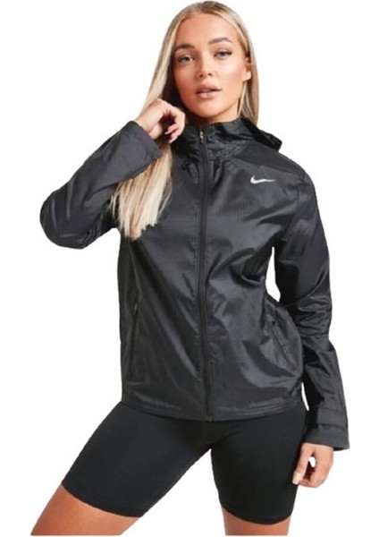 Essential Running Full-Zip Hoodie Siyah Kadın Koşu Ceketi ve Yağmurluk