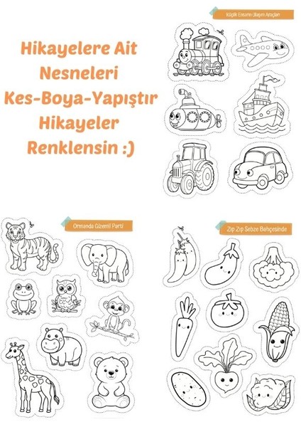 Kes Boya Yapıştır Hikayeyi Sen Renklendir- Tik Taktuk - 3 Kitap Set - Kes Yapıştır Aktivite Kitabı