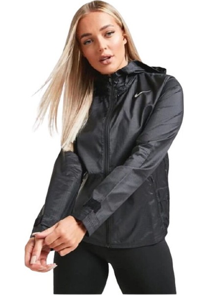 Essential Running Full-Zip Hoodie Siyah Kadın Koşu Ceketi ve Yağmurluk
