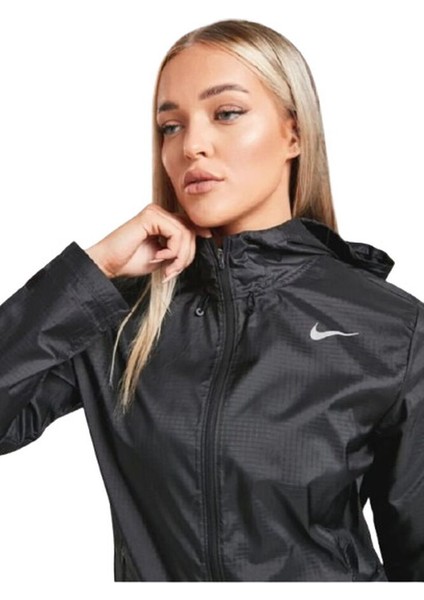 Essential Running Full-Zip Hoodie Siyah Kadın Koşu Ceketi ve Yağmurluk
