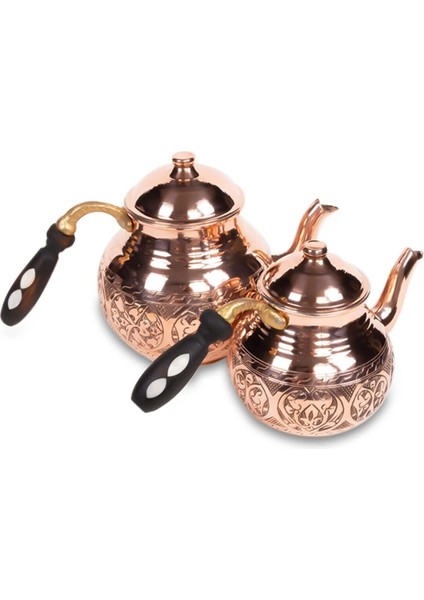 Bakır El Oyması Kırmızı Tombik Çaydanlık fiyatları