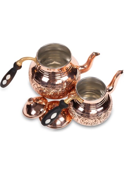Bakır El Oyması Kırmızı Tombik Çaydanlık modelleri