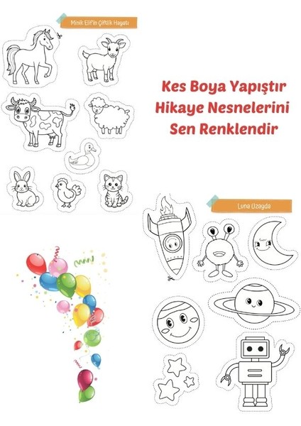 Kes Boya Yapıştır Hikayeyi Sen Renklendir-Tak - Kes Yapıştır Aktivite Kitabı