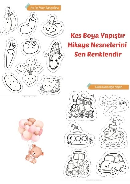 Kes Boya Yapıştır Hikayeyi Sen Renklendir-Tak - Kes Yapıştır Aktivite Kitabı