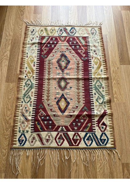 80 x 123 cm vintage Türk Geometrik Kilim, Küçük Boy Pastel Renkli Kilim, 40 Yıllık El Dokuma Şık Kilim
