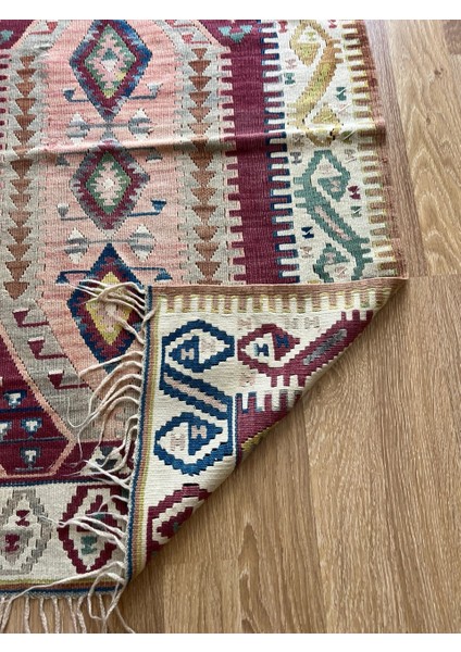 80 x 123 cm vintage Türk Geometrik Kilim, Küçük Boy Pastel Renkli Kilim, 40 Yıllık El Dokuma Şık Kilim fırsatları
