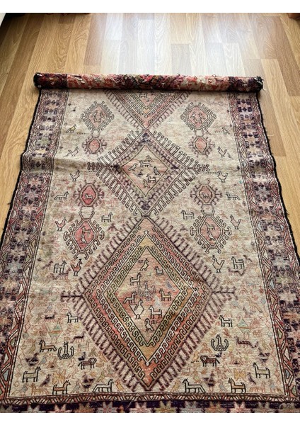 110 x 185 cm Bohem Stili Türk Kilim, Hayvan Desenli El Dokuma Kilim, Harika Kondisyonlu Ev & Ofis Kilim fiyatları